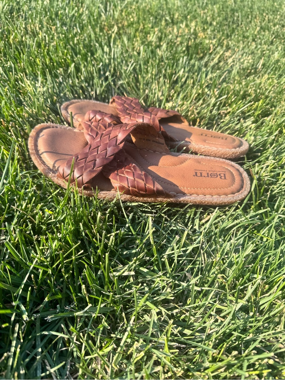 Born Brook Woven Leather Slide Sandals Brown Size 7 EU 38